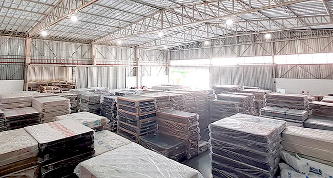 modern mattress factory exterior building in Queimadas, Paraíba, Brazil, industrial plant, northeastern Brazil architecture, sunny day photography